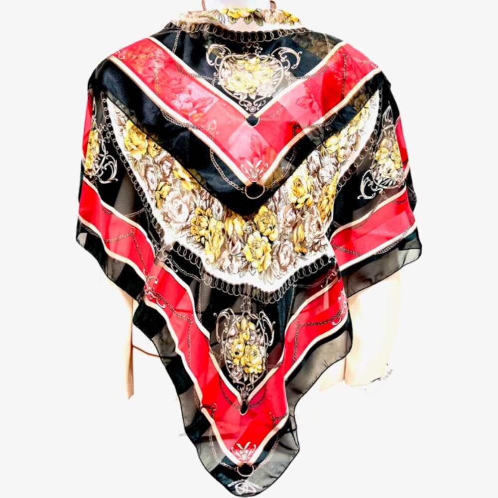 Vintage Ambassador Roberta ,  100% silk satin & chiffon, red black ivery(49